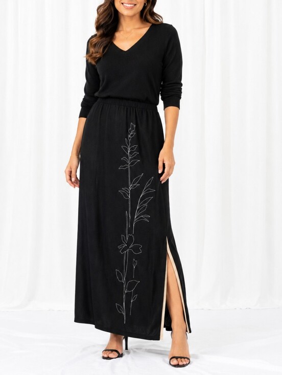 Josephine Chaus Dresses & Skirts - Josephine Chaus Collection Black Embroidered Maxi Skirt